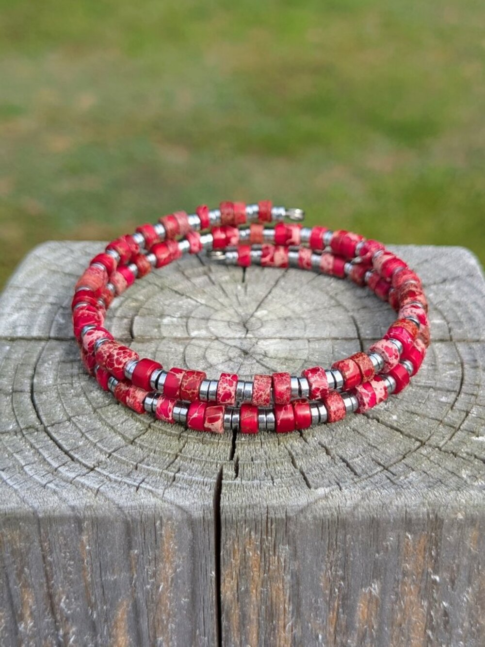 Red Impression Jasper Silver Hematite Bracelet